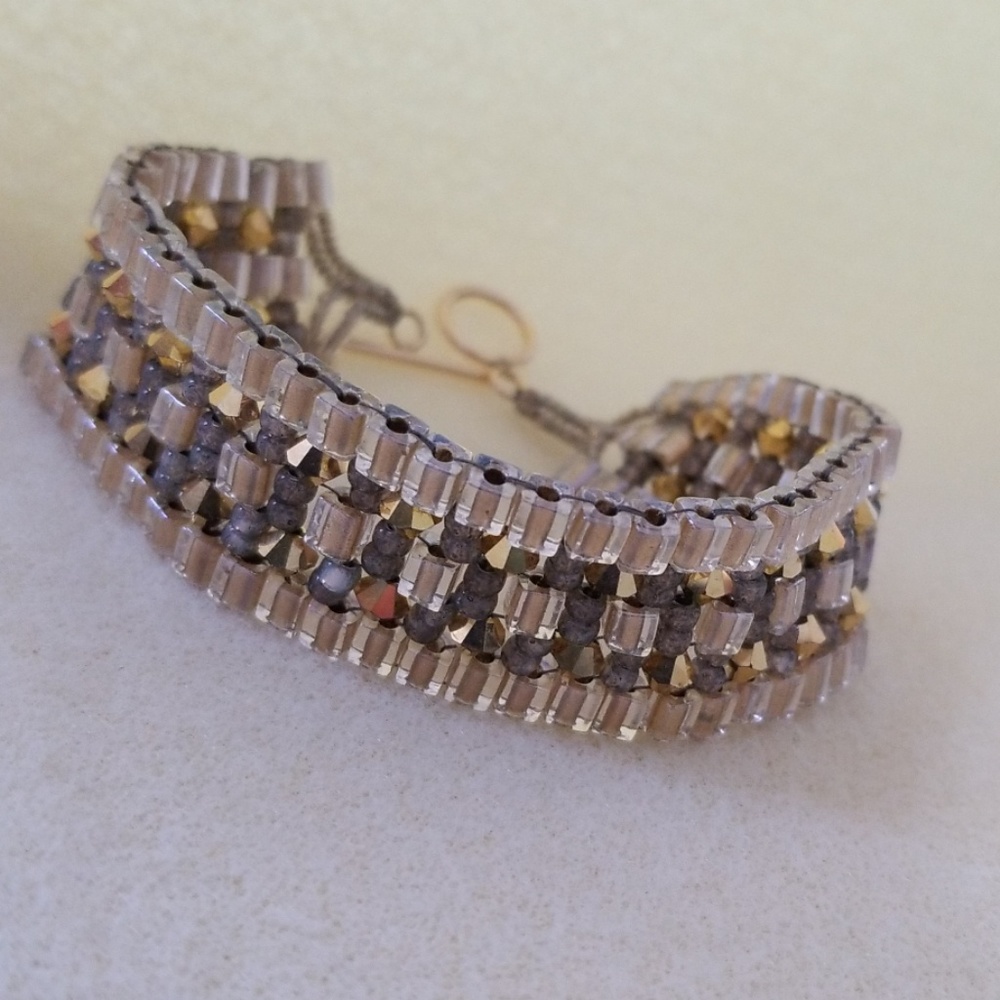 Handmade 14kt Gold Peyote Stitch Bracelet Cuff - Picture 8 of 8